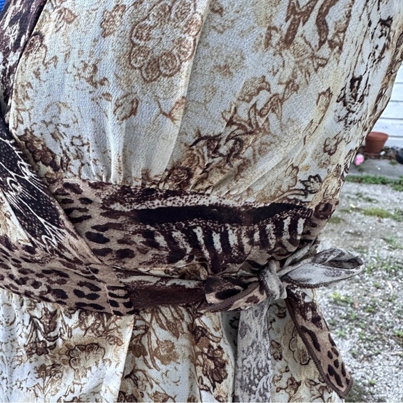 Vintage 90s Clio Cream Animal Print Short Sleeve Wrap Top Women’s Size Small EUC - Picture 7 of 16